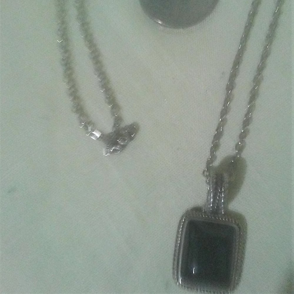 Black Onyx Necklace with chain 28-inch-long, slides over head